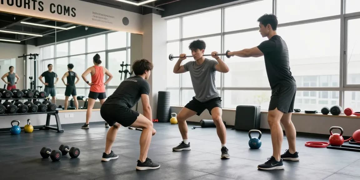 Professionele trainer helpt bij Unique Pharma Steroïden Winkel met gewichtheffen in moderne sportschool.