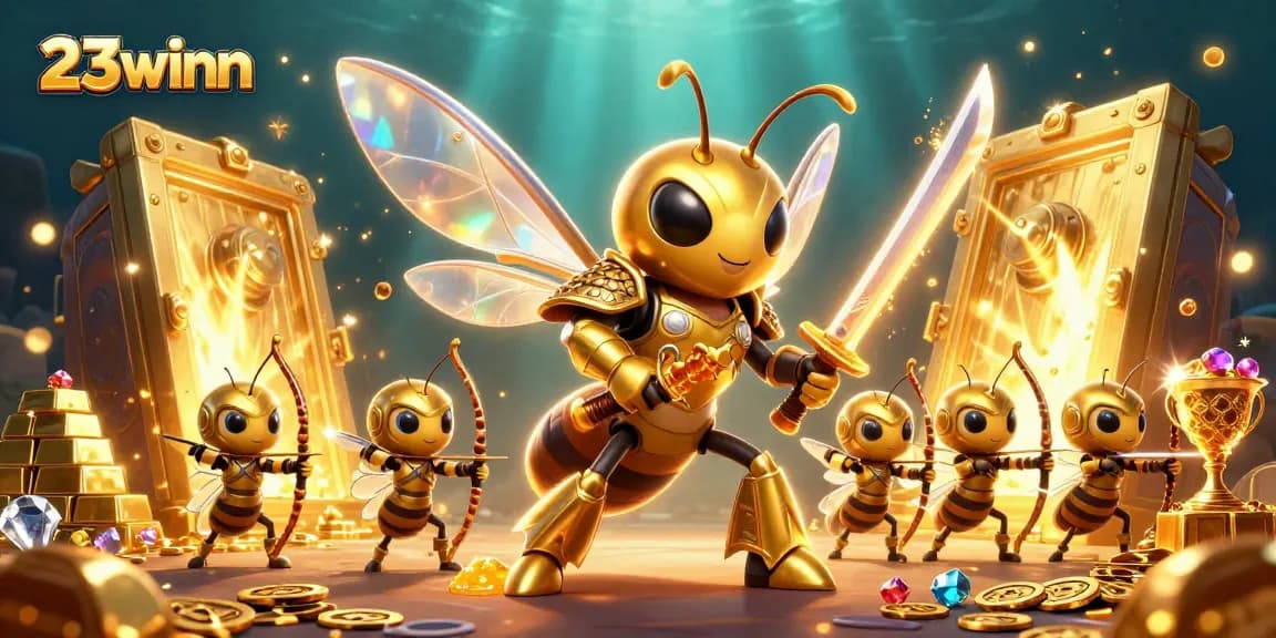 Engage with exciting gaming action in 23winn's thrilling 3D casino illustration filled with gems and treasure.