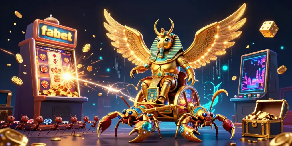 Experience the vibrant gambling charm of fabet with animated characters, jackpot explosions, and casino elements.