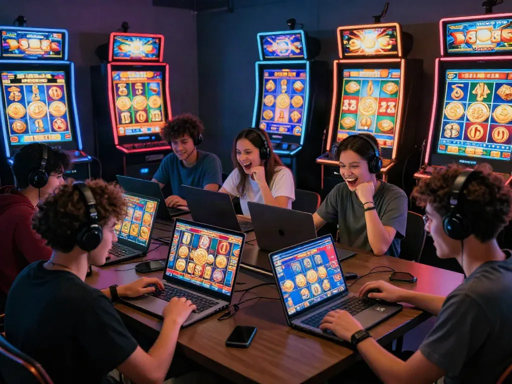 Pengalaman bermain situs slot online dengan berbagai pemain merayakan kemenangan.