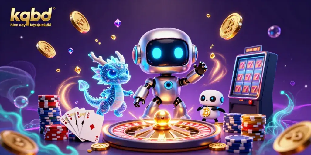 Experience immersive gaming with kqbd hôm nay ketquabongda88 as a vibrant robot mascot interacts with dynamic casino elements.