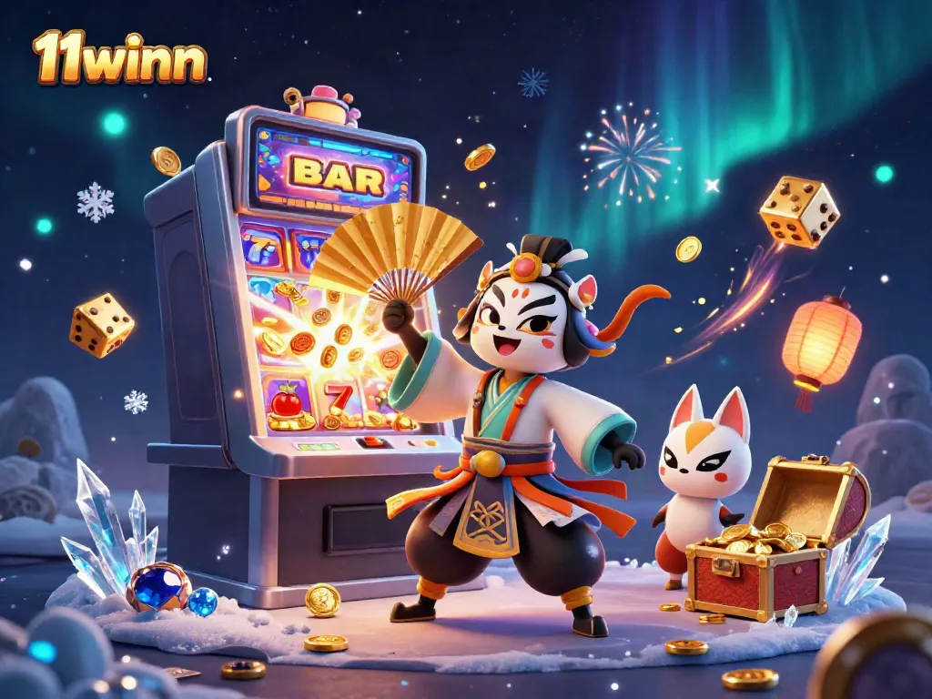 Experience thrilling wins at 11winn with dynamic slot machine elements and vibrant casino imagery.