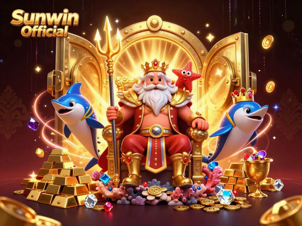 Win big with Sunwin Official in this vibrant, lively 3D casino scene filled with treasures.