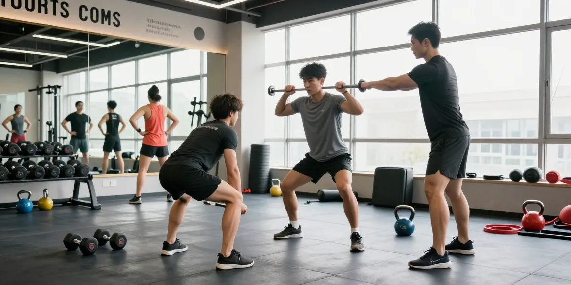 Professionele trainer helpt bij Unique Pharma Steroïden Winkel met gewichtheffen in moderne sportschool.