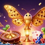 Spinboss showcases vibrant casino scenes with a majestic moth and golden elements.