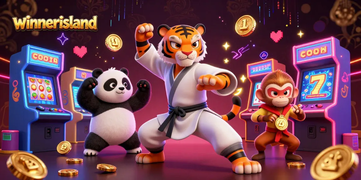 Experience the thrill of winnerisland casino with vivid characters and colorful slot elements in a dynamic scene.